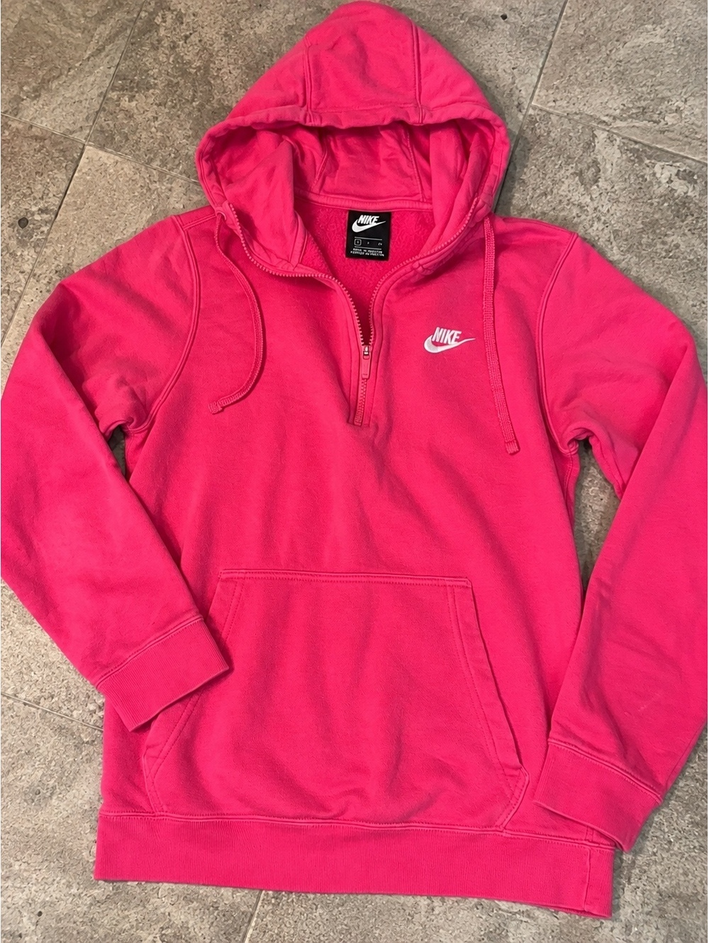 Nike Women’s Pink Fleece Quarter Zip Hoodie Size Small Swoosh Pullover